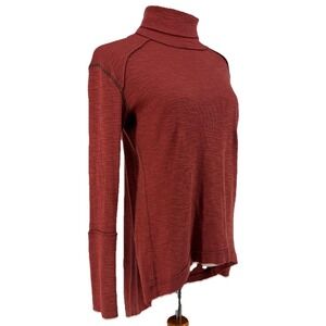 We The Free Free People Split Back Turtleneck Thermal Top Paprika XS Grunge BoHo